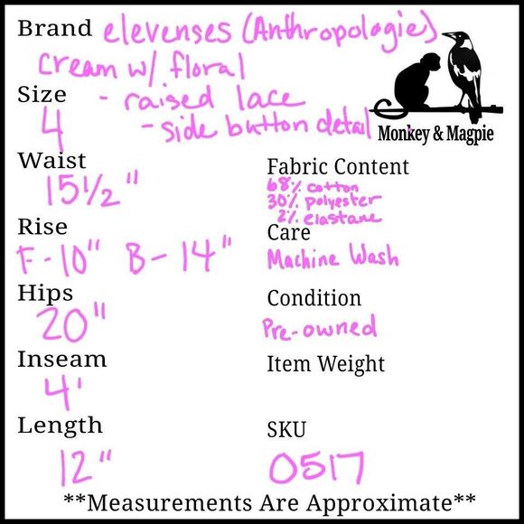 Elevenses Shorts Anthropologie 4 Catalonia Lace Floral Textured Button Side - Picture 8 of 16